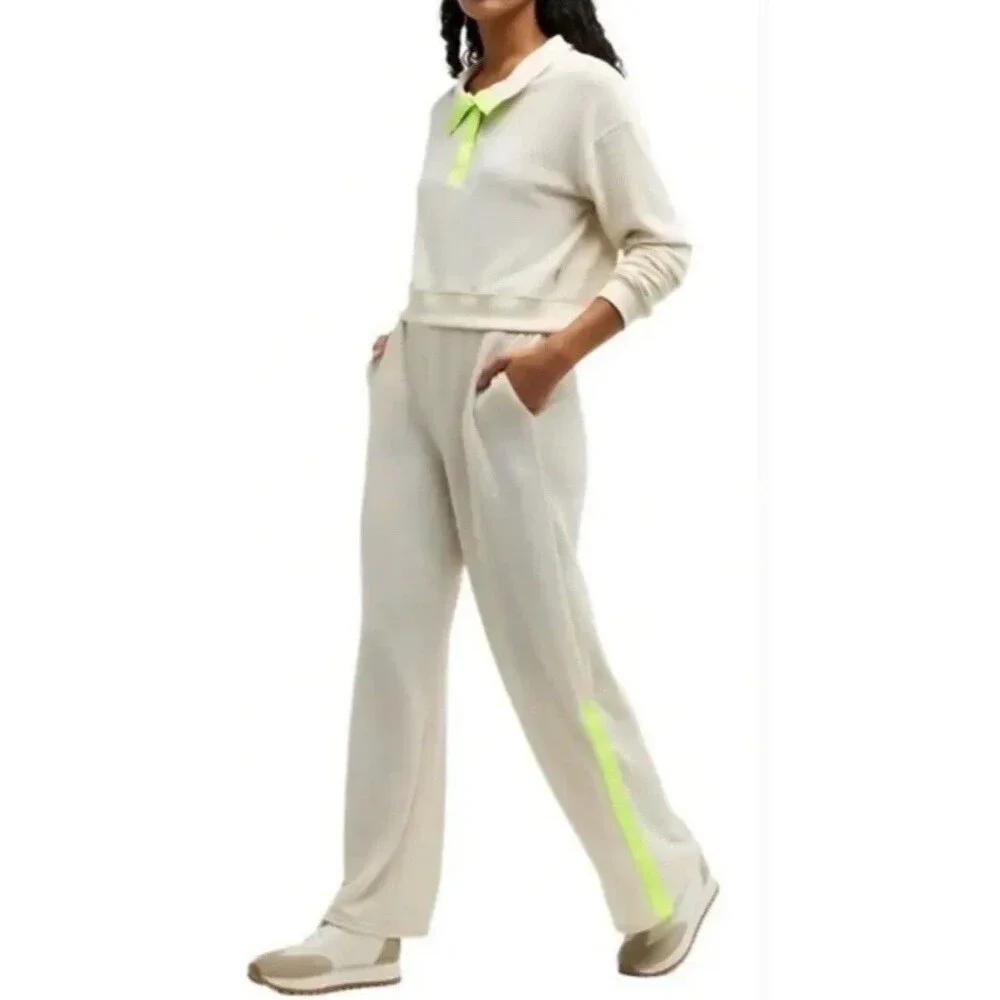 Free People Movement Pants Snow Day Thermal Wide Leg Ivory Boho Retro Large New